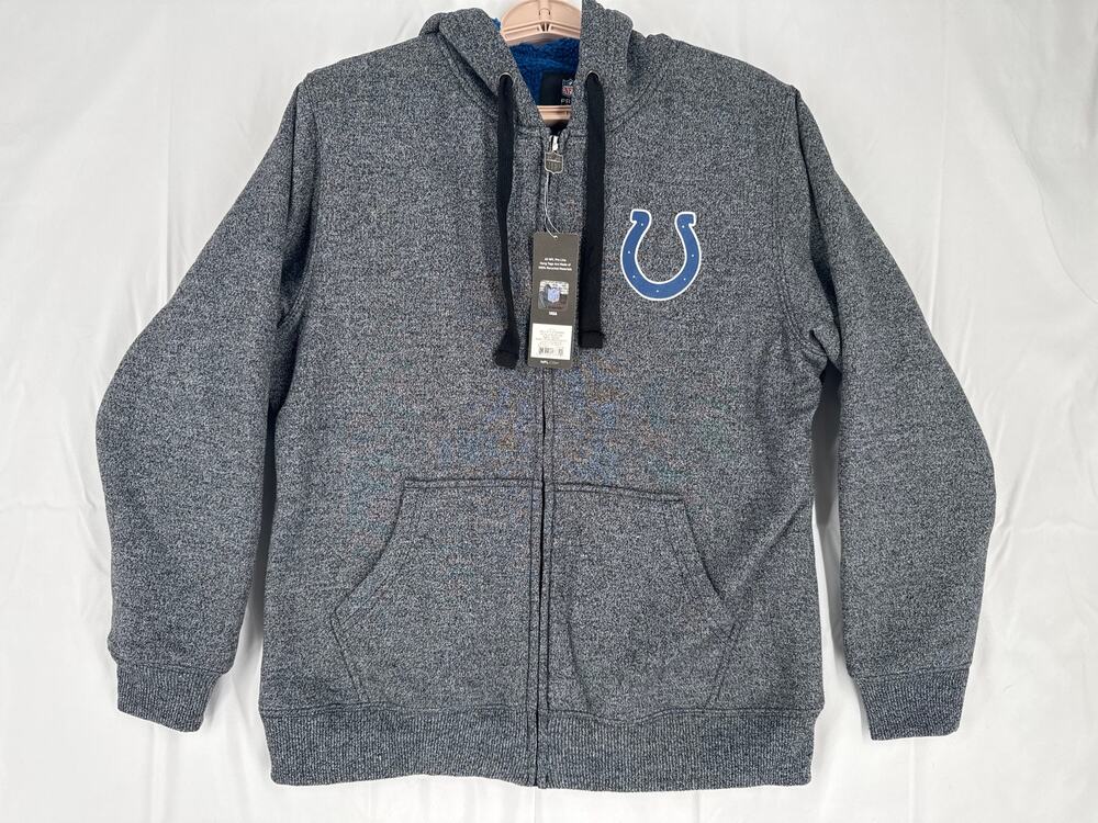 Indianapolis Colts NFL Team sherpa lined full Zip hooded gray sweater size M